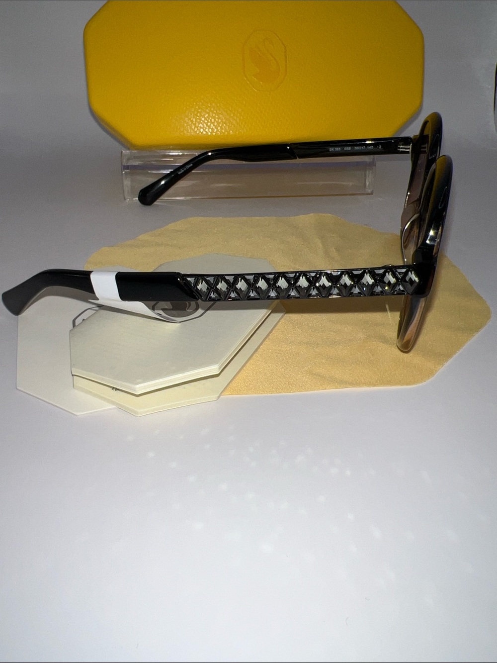 Swarovski Black Frame Sunglasses with Crystal-Accent Temples - Black/Brown - Picture 12 of 15